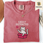 Crimson Comfort Colors 1717 t shirt with Easily Distracted cat in box embroidered style design