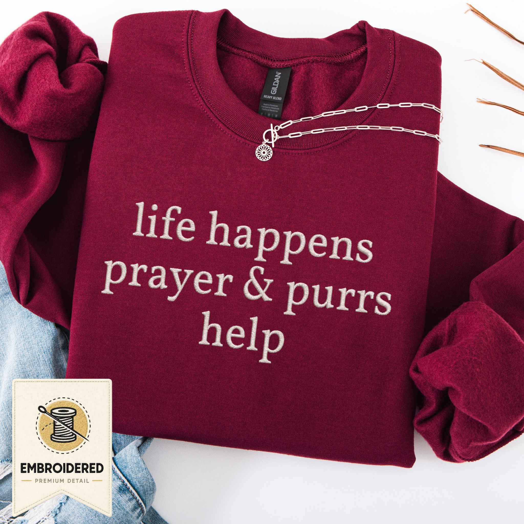 Prayer & Purrs Help Embroidered Sweatshirt