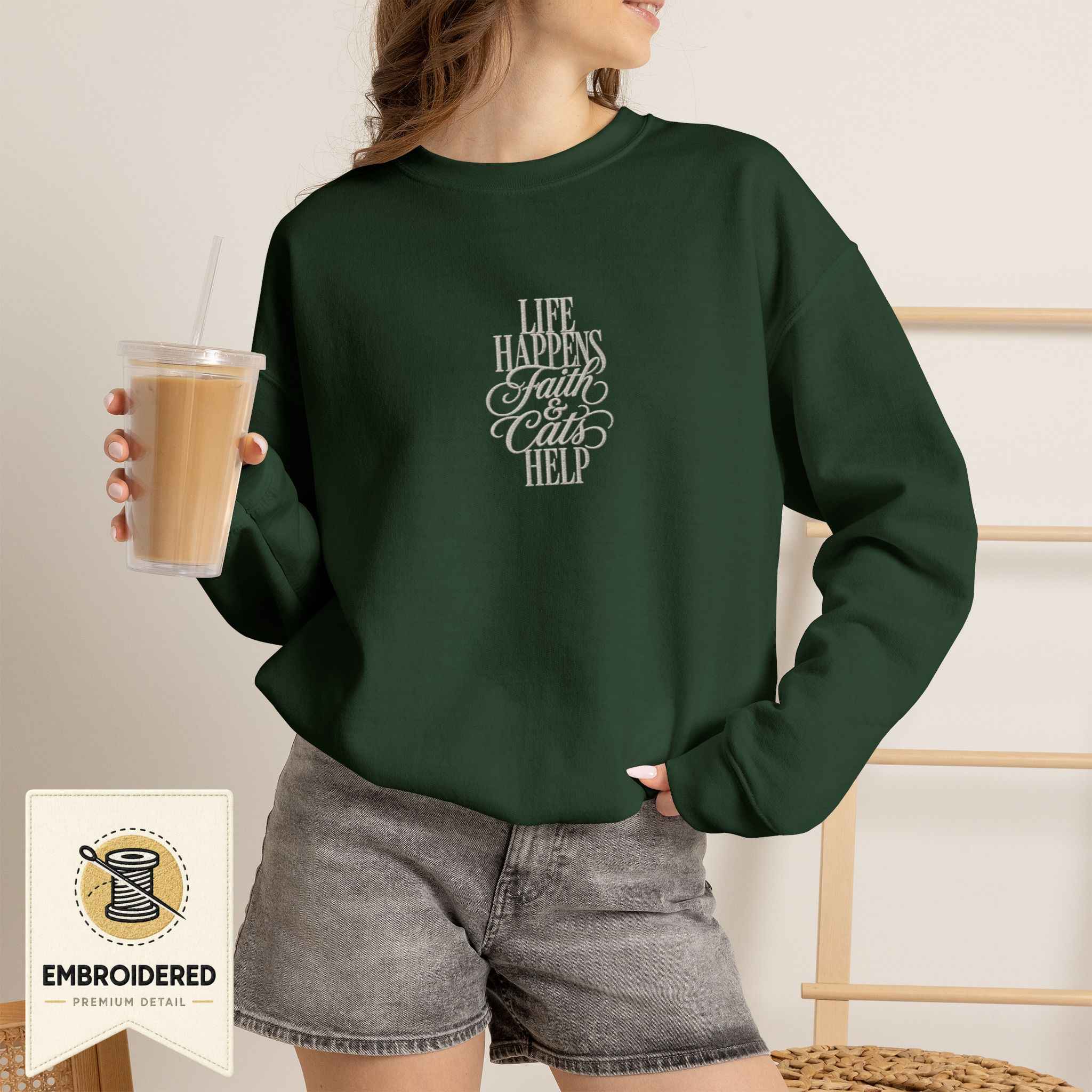 Faith & Cats Help Embroidered Sweatshirt