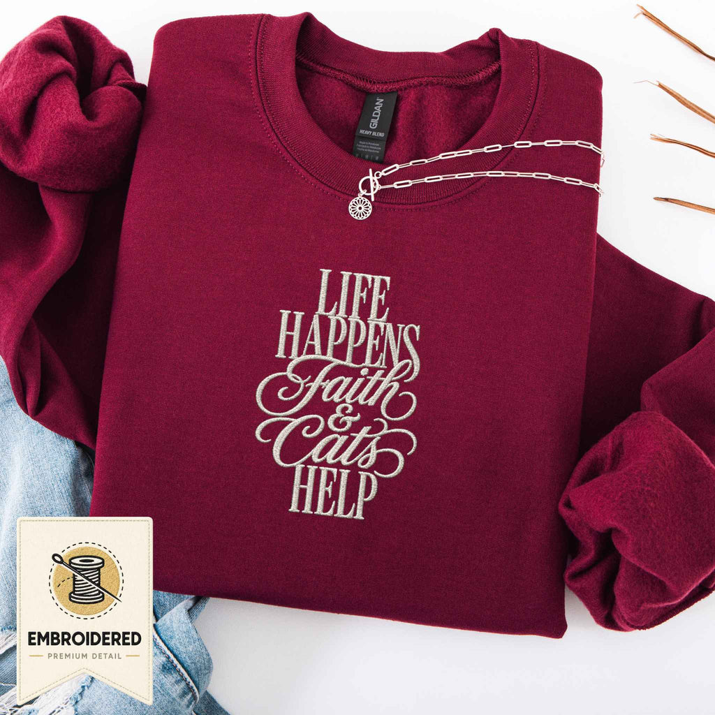 Faith & Cats Help Embroidered Sweatshirt