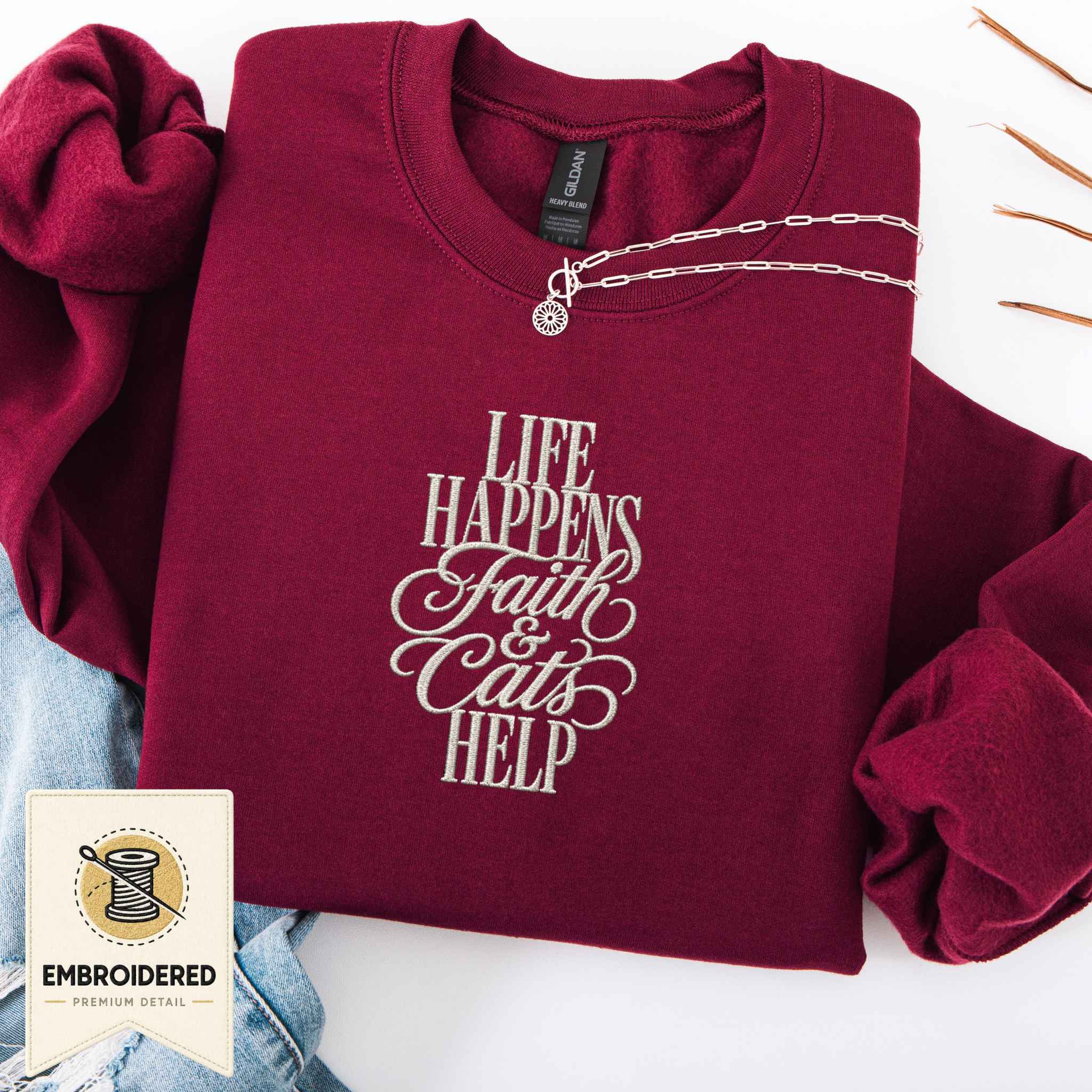 Faith & Cats Help Embroidered Sweatshirt