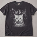Pepper brown cat t-shirt with Cat Gang printed graphic, funny cat lover tee on soft Comfort Colors cotton, flat lay front view
