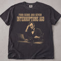 Pepper brown cat t-shirt with Four Score And Seven Interruptions Ago printed graphic, funny cat lover tee on soft Comfort Colors cotton, flat lay front view