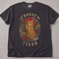 Pepper brown cat t-shirt with House Tiger printed graphic, cat lover tee on soft Comfort Colors cotton, flat lay front view