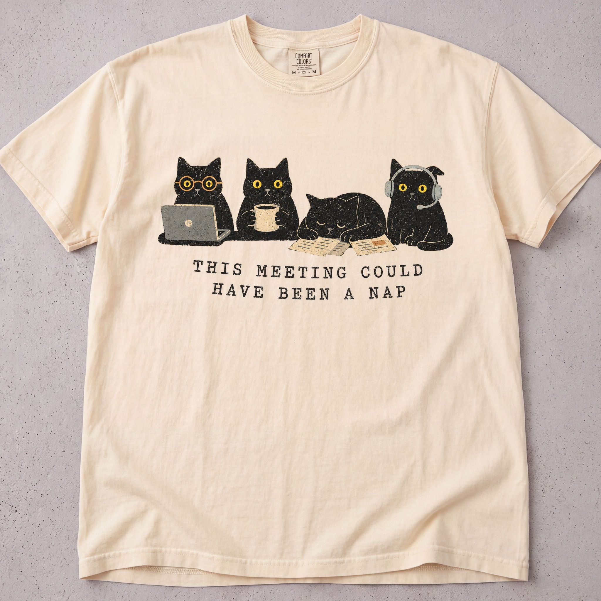 Ivory cat t-shirt with Could Have Been A Nap printed graphic, funny cat lover tee on soft Comfort Colors cotton, flat lay front view