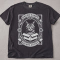 Pepper brown cat t-shirt with an ornate vintage Grand Tabby Escape Artist cat illustration, cat lover tee on soft Comfort Colors cotton, flat lay front view