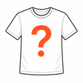 White t-shirt outline with an orange question mark for the Furalo Mystery Tee