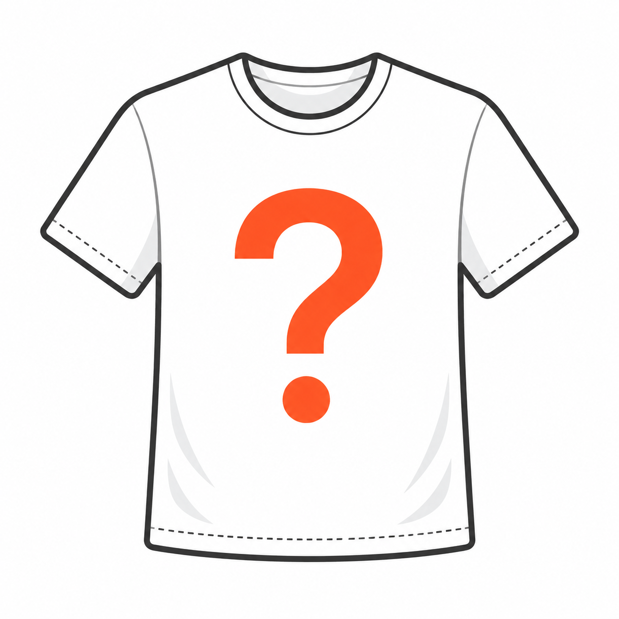 White t-shirt outline with an orange question mark for the Furalo Mystery Tee