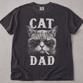 Pepper brown cat dad t-shirt with a cool cat wearing sunglasses and Cat Dad text, cat lover tee on soft Comfort Colors cotton, flat lay front view
