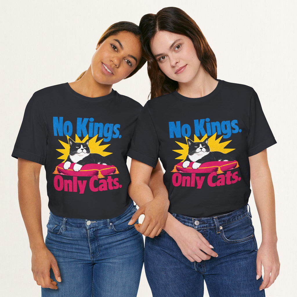 Styled flat lay of vintage white No Kings Only Cats cat graphic tee