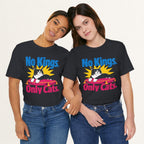 Styled flat lay of vintage white No Kings Only Cats cat graphic tee