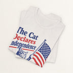 Back view of vintage white Declares Independence cat t-shirt on model