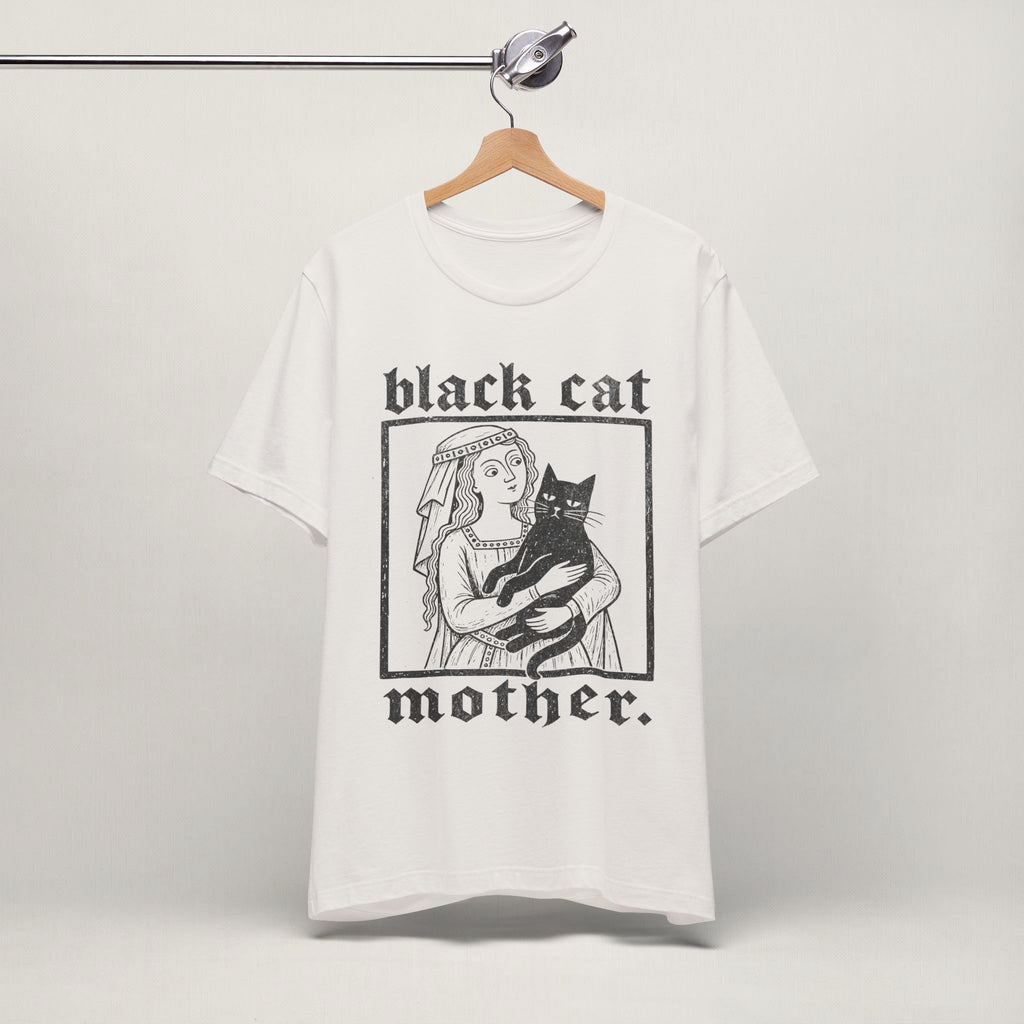Vintage white Black Cat Mother cat t-shirt on a hanger