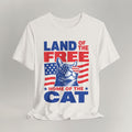 Flat lay of vintage white graphic cat t-shirt with Home of the Cat design