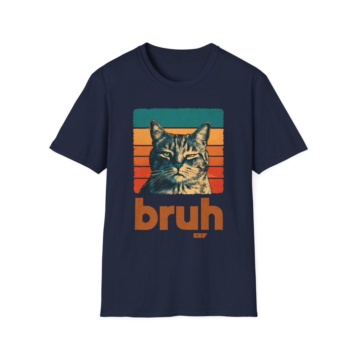 Domestic Shorthair Cat Retro Sunset "Bruh" T-Shirt
