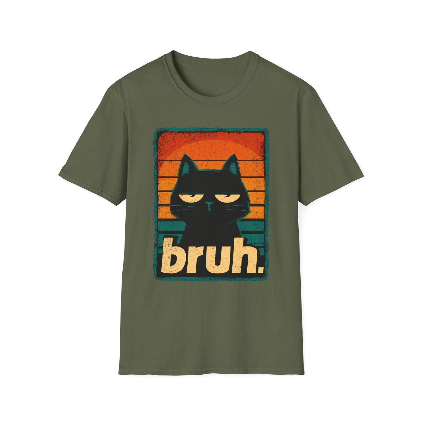Black Cat Retro Sunset "Bruh" T-Shirt