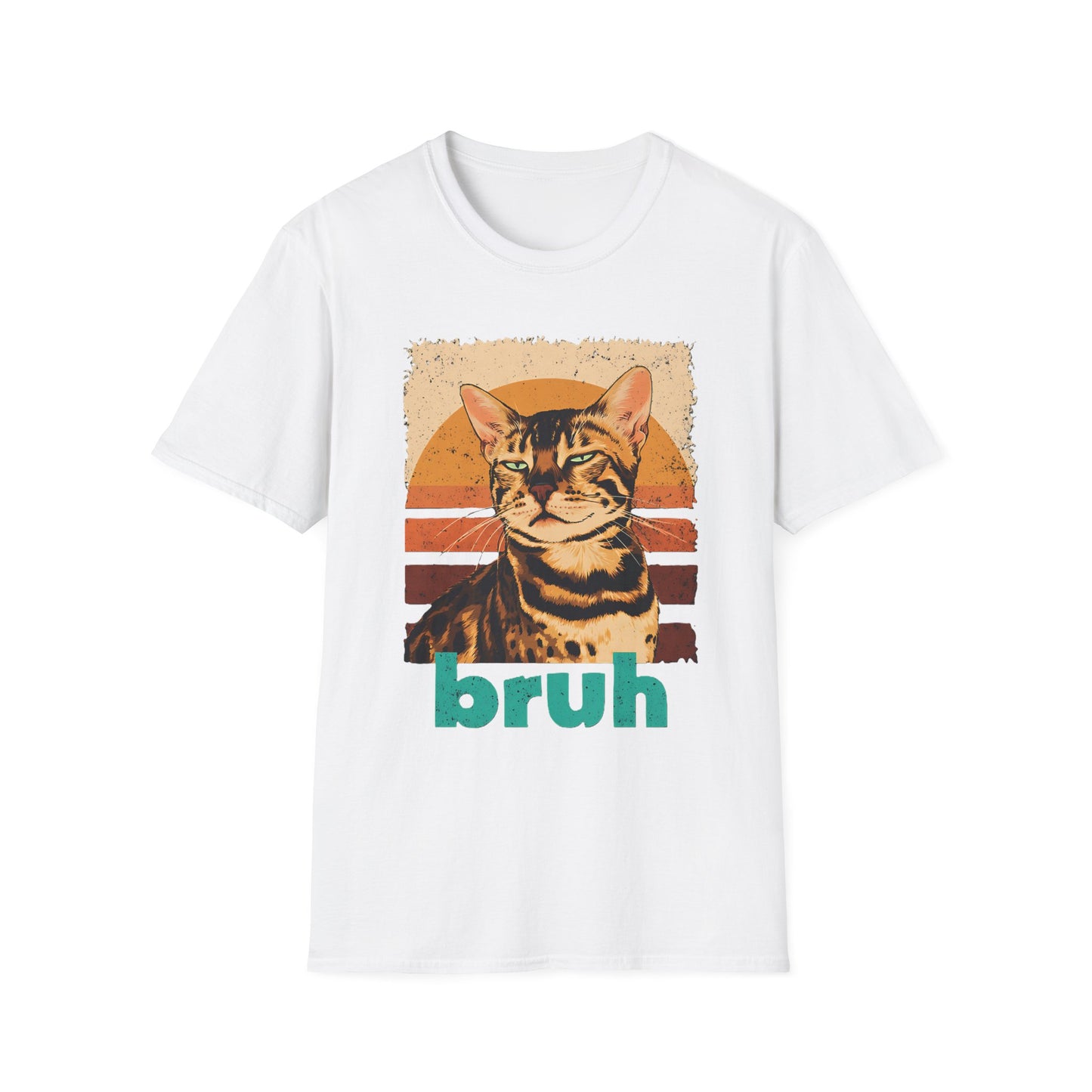 Bengal Cat Retro Sunset "Bruh" T-Shirt