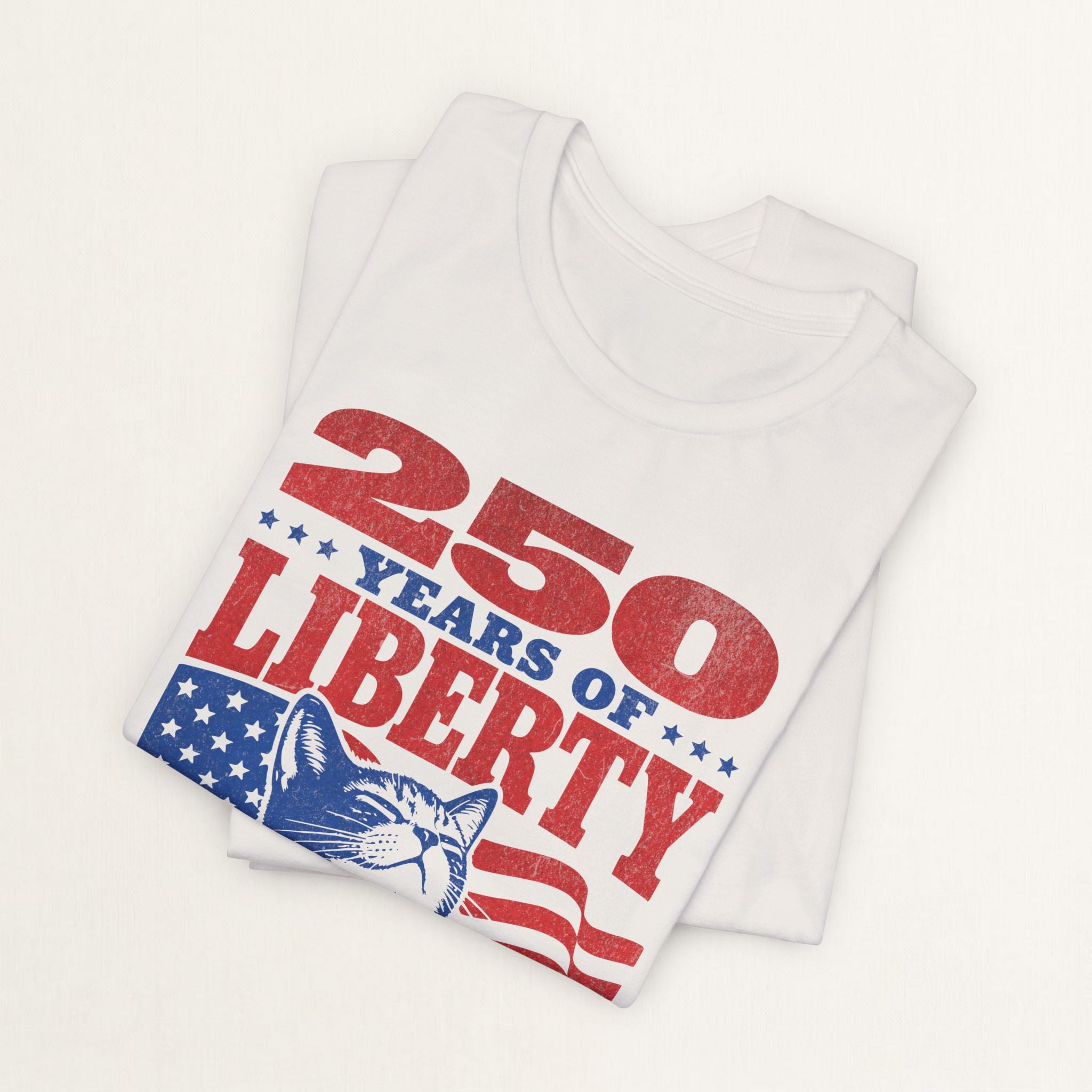 Folded vintage white 250 Years Of Liberty t-shirt with American flag print