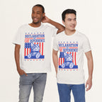 Model wearing vintage white Cat Dependence Day graphic cat t-shirt