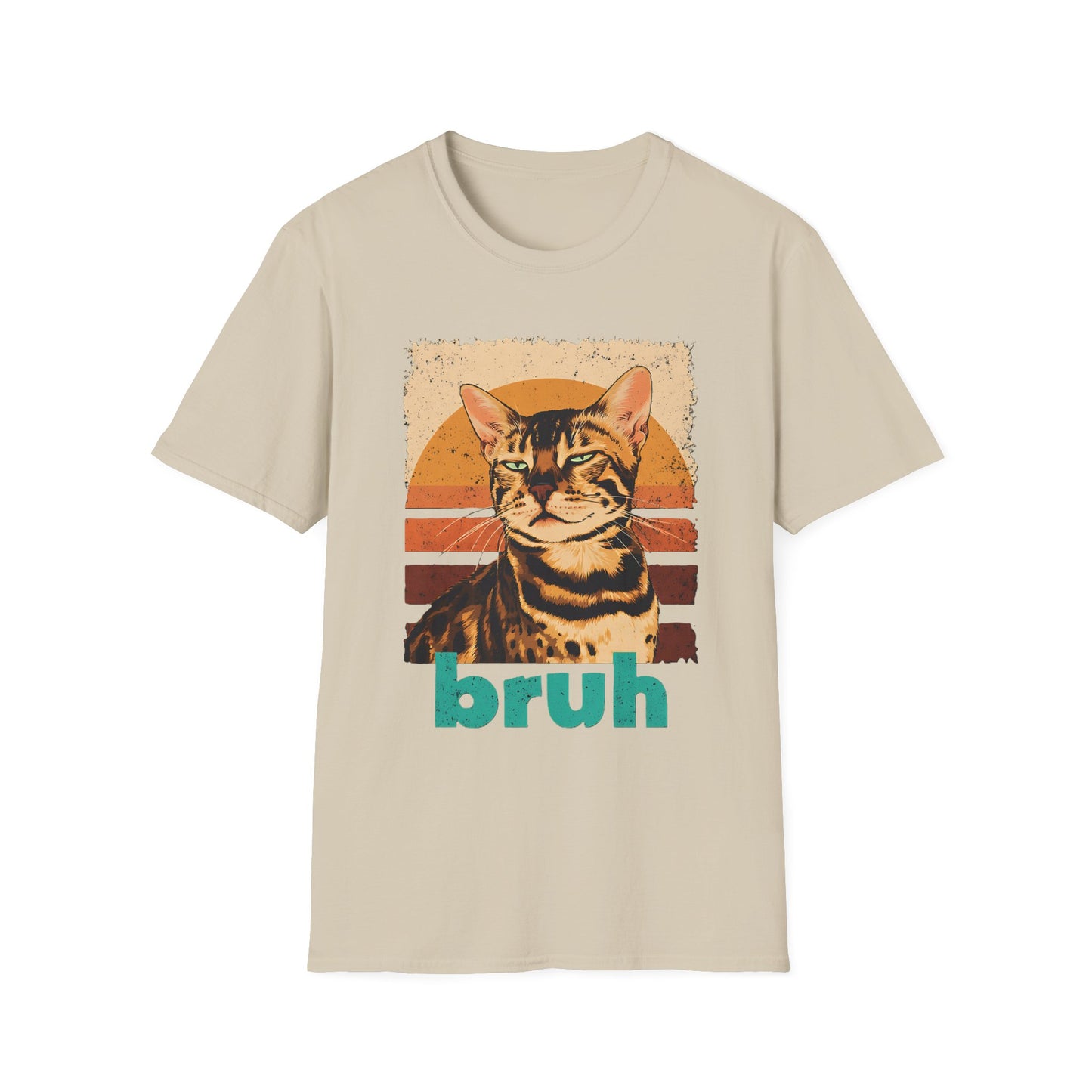 Bengal Cat Retro Sunset "Bruh" T-Shirt
