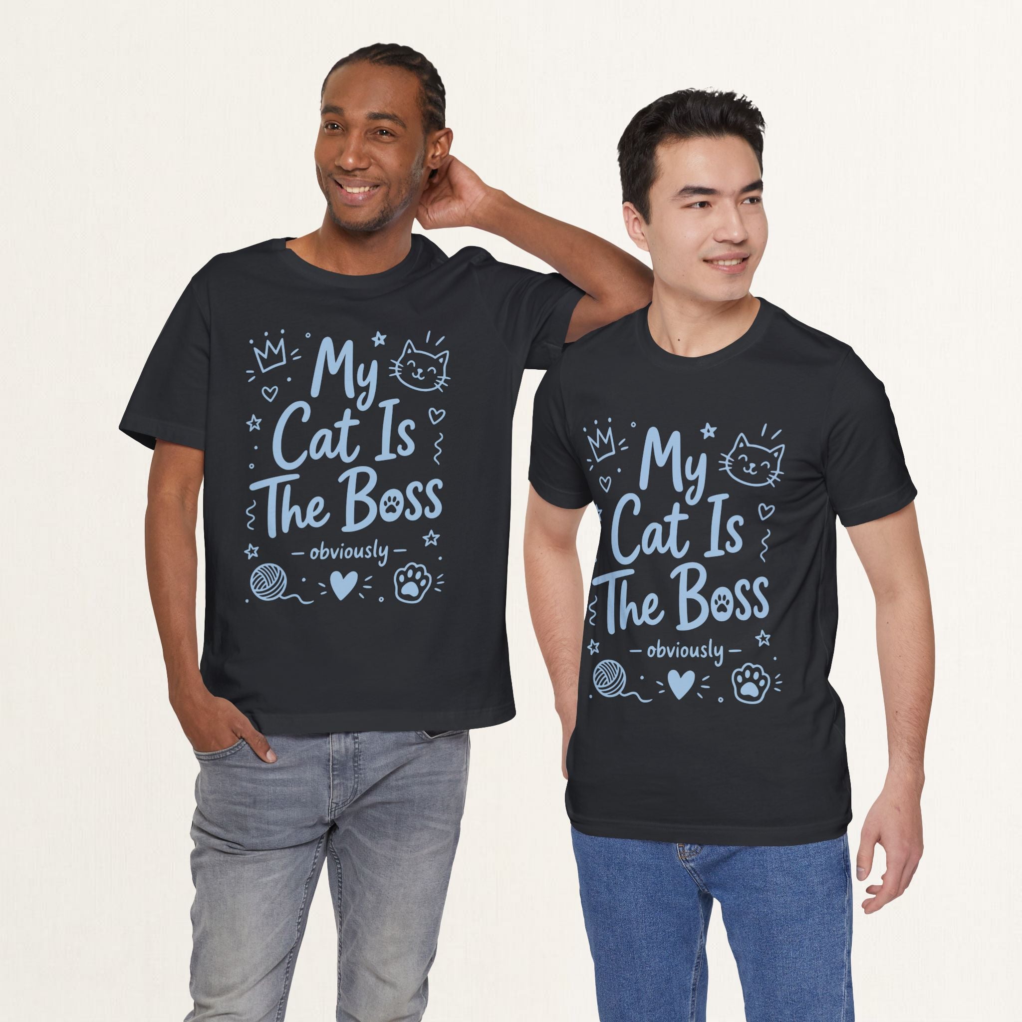 Model wearing vintage black The Boss Obviously graphic cat t-shirt