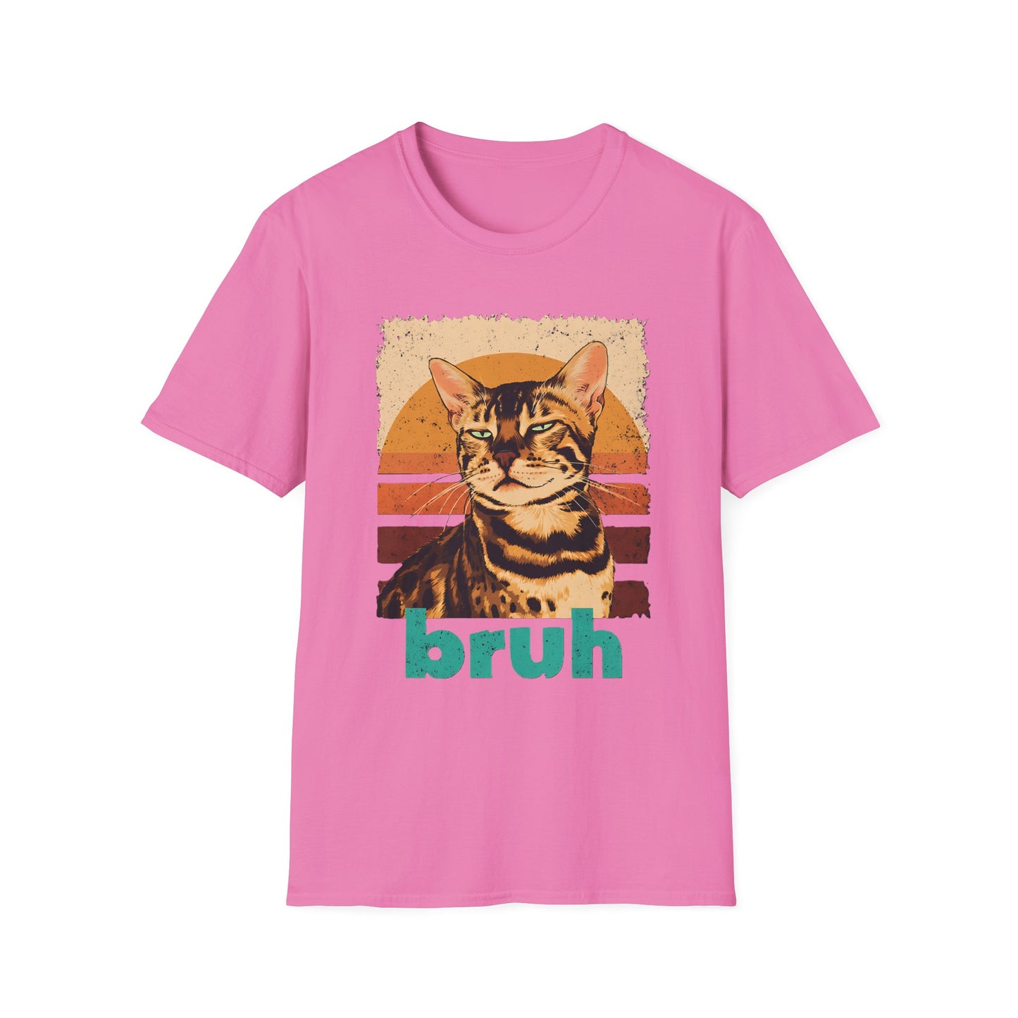 Bengal Cat Retro Sunset "Bruh" T-Shirt