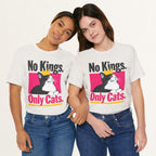 Styled flat lay of vintage white No Kings Only Cats cat graphic tee