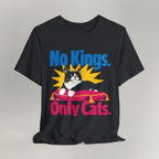 Styled flat lay of vintage black No Kings Only Cats cat graphic tee