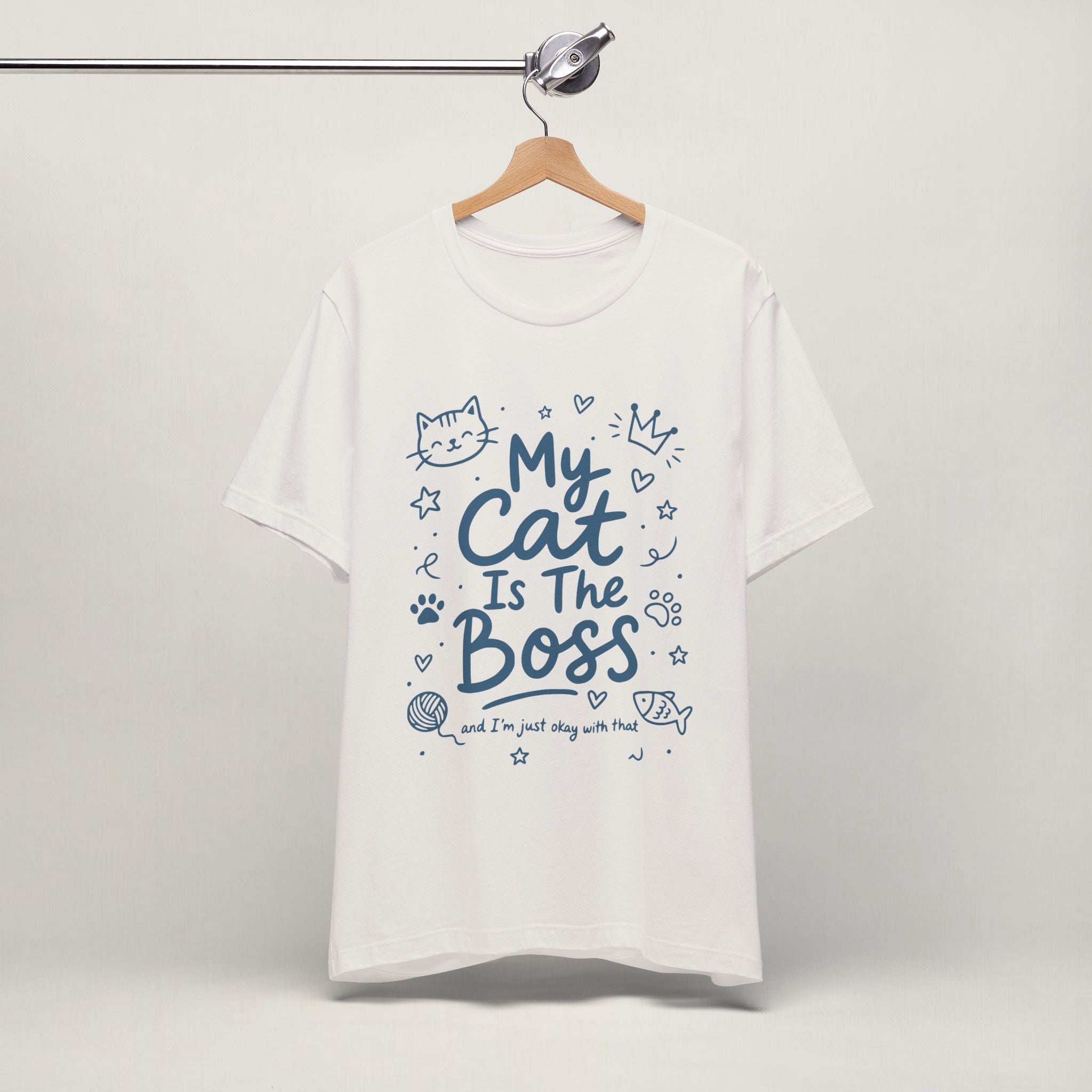 Close-up of My Cat Is The Boss print on vintage white unisex t-shirt