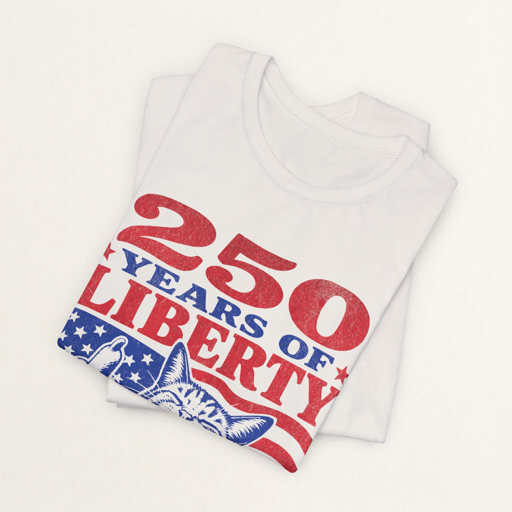 Folded vintage white Zero Cat Obedience t-shirt with patriotic flag print