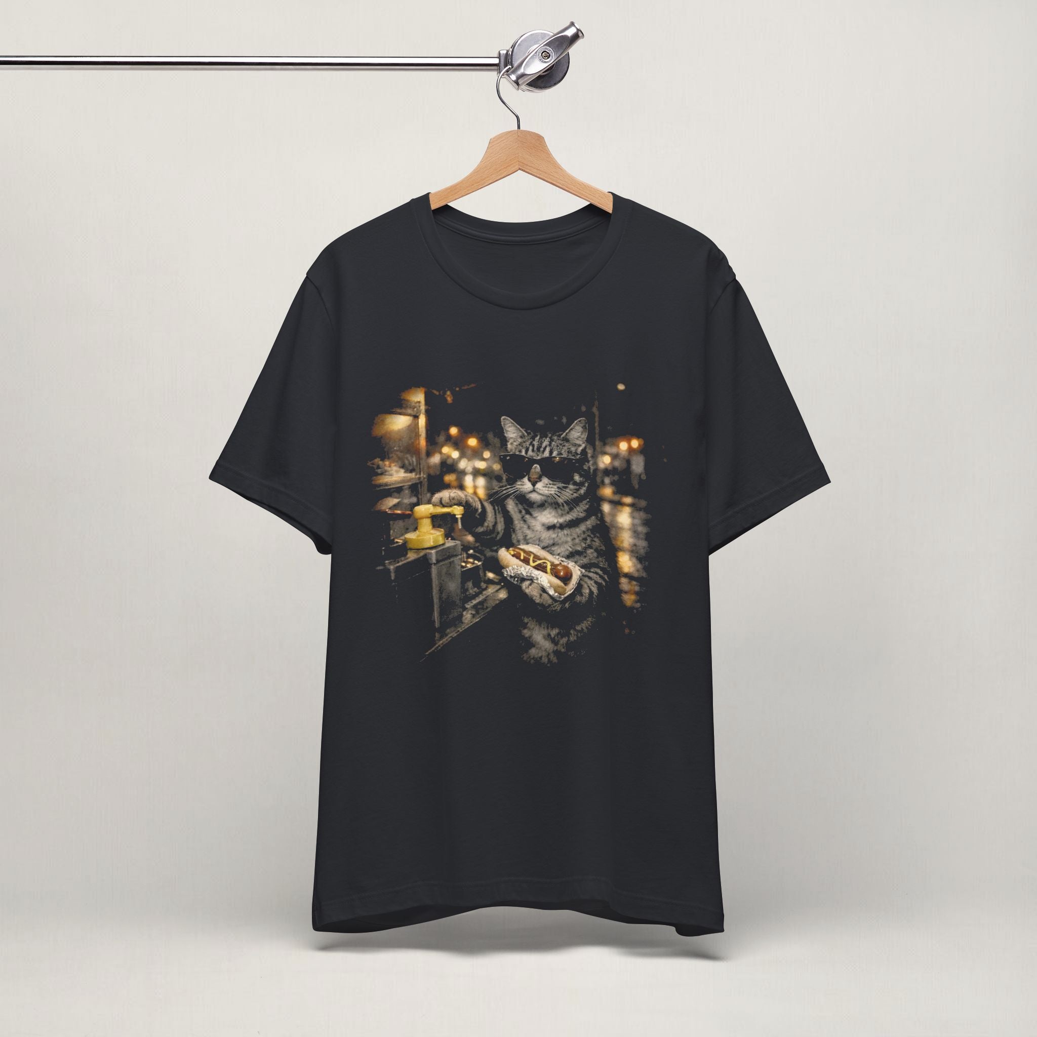 Side view of model wearing vintage black Late Night Hotdog t-shirt