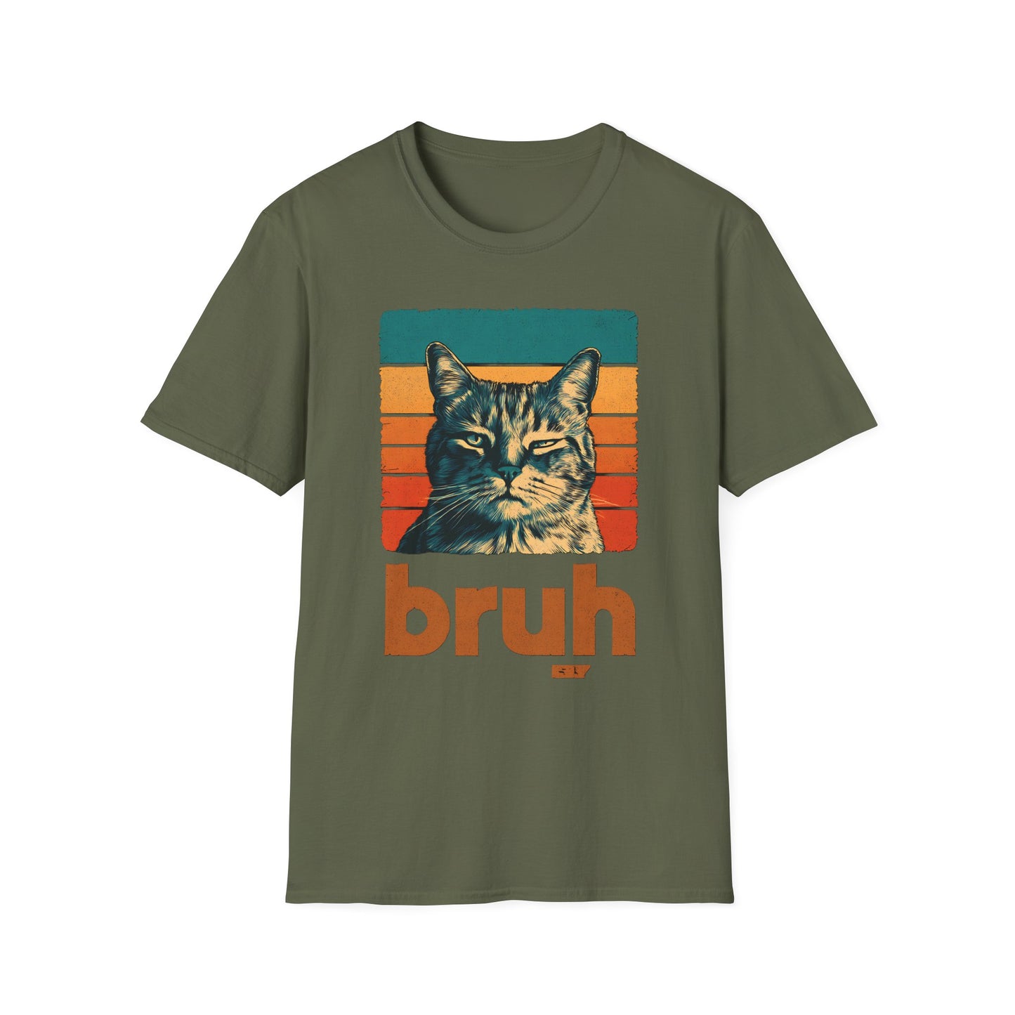 Domestic Shorthair Cat Retro Sunset "Bruh" T-Shirt