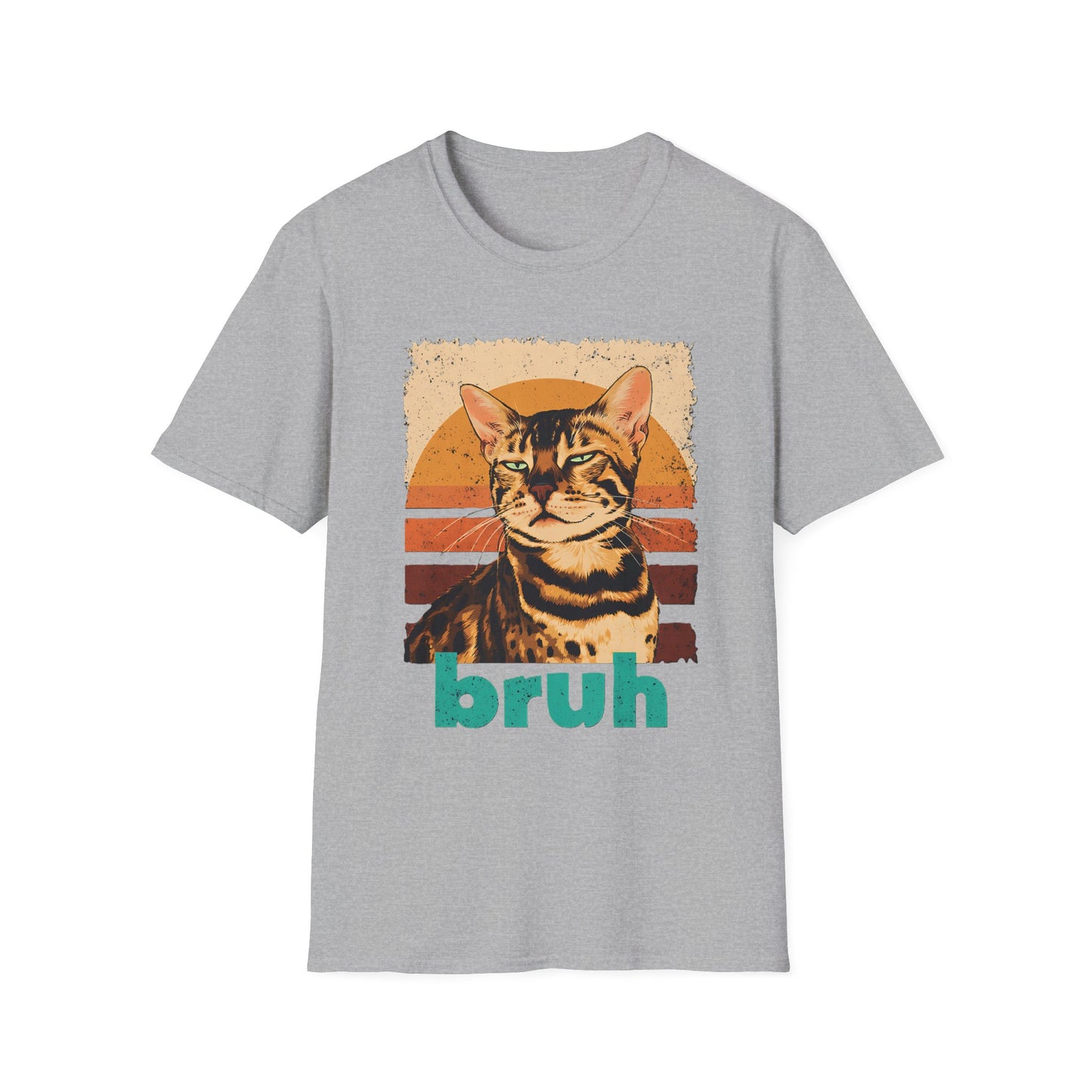 Bengal Cat Retro Sunset "Bruh" T-Shirt