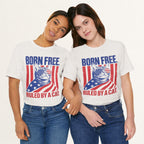 Styled flat lay of vintage white Born Free cat graphic tee