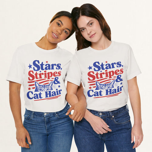 Styled flat lay of vintage white Cat Hair cat graphic tee