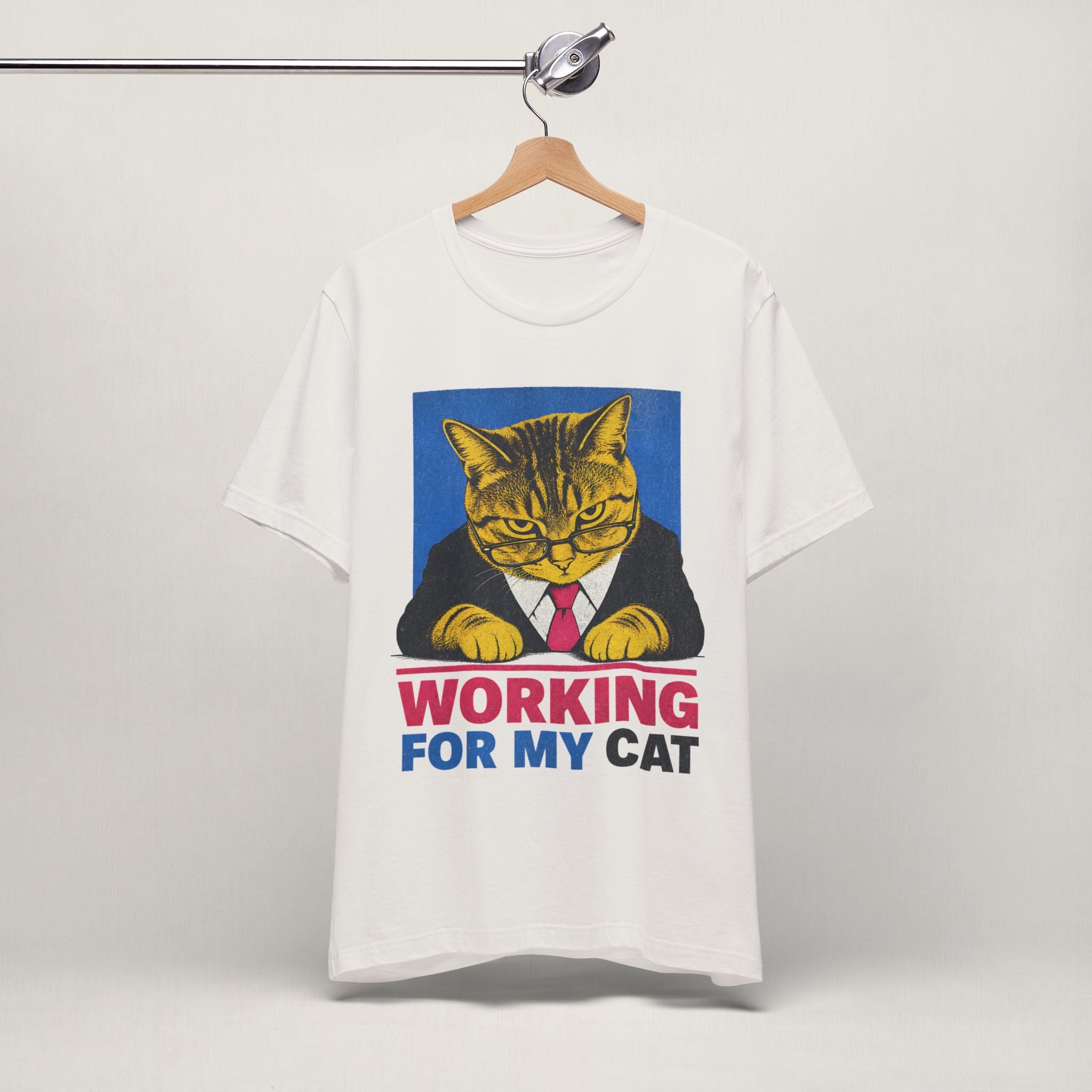Side view of model wearing vintage white Working For My Cat t-shirt