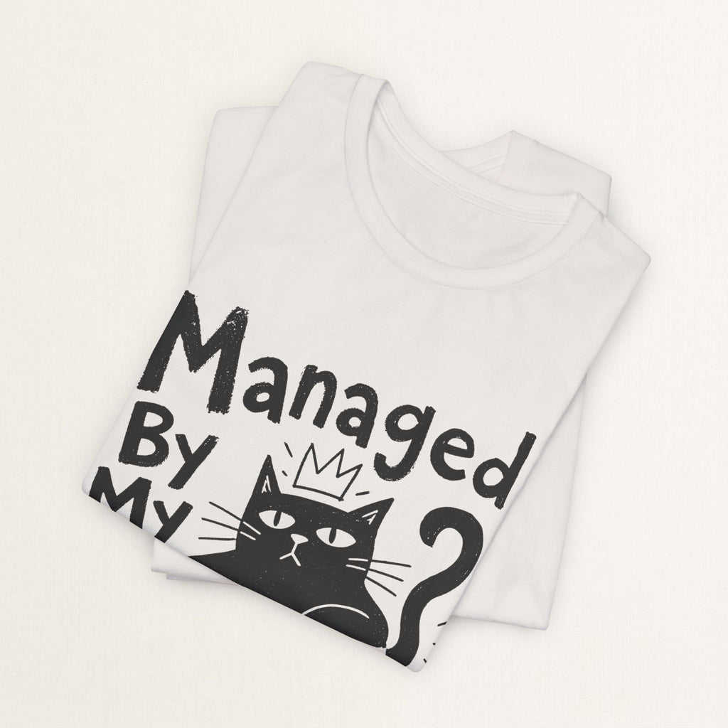 Folded vintage white Managed By My Cat t-shirt with paw icon print