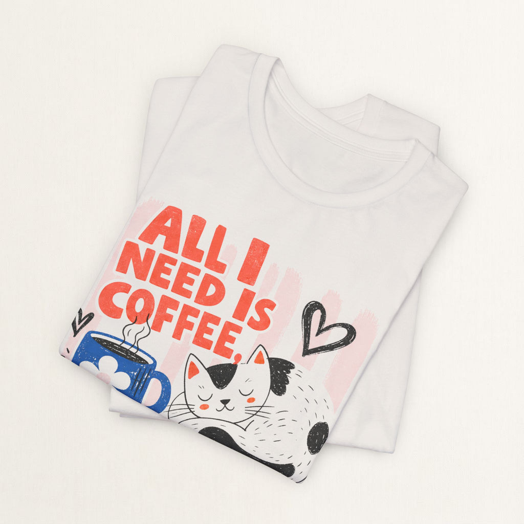 Folded vintage white All I Need Is Coffee, Cats and Mahjong cat t-shirt
