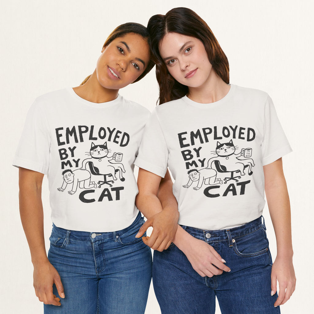 Styled flat lay of vintage white Employed cat graphic tee
