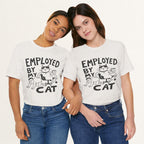Styled flat lay of vintage white Employed cat graphic tee