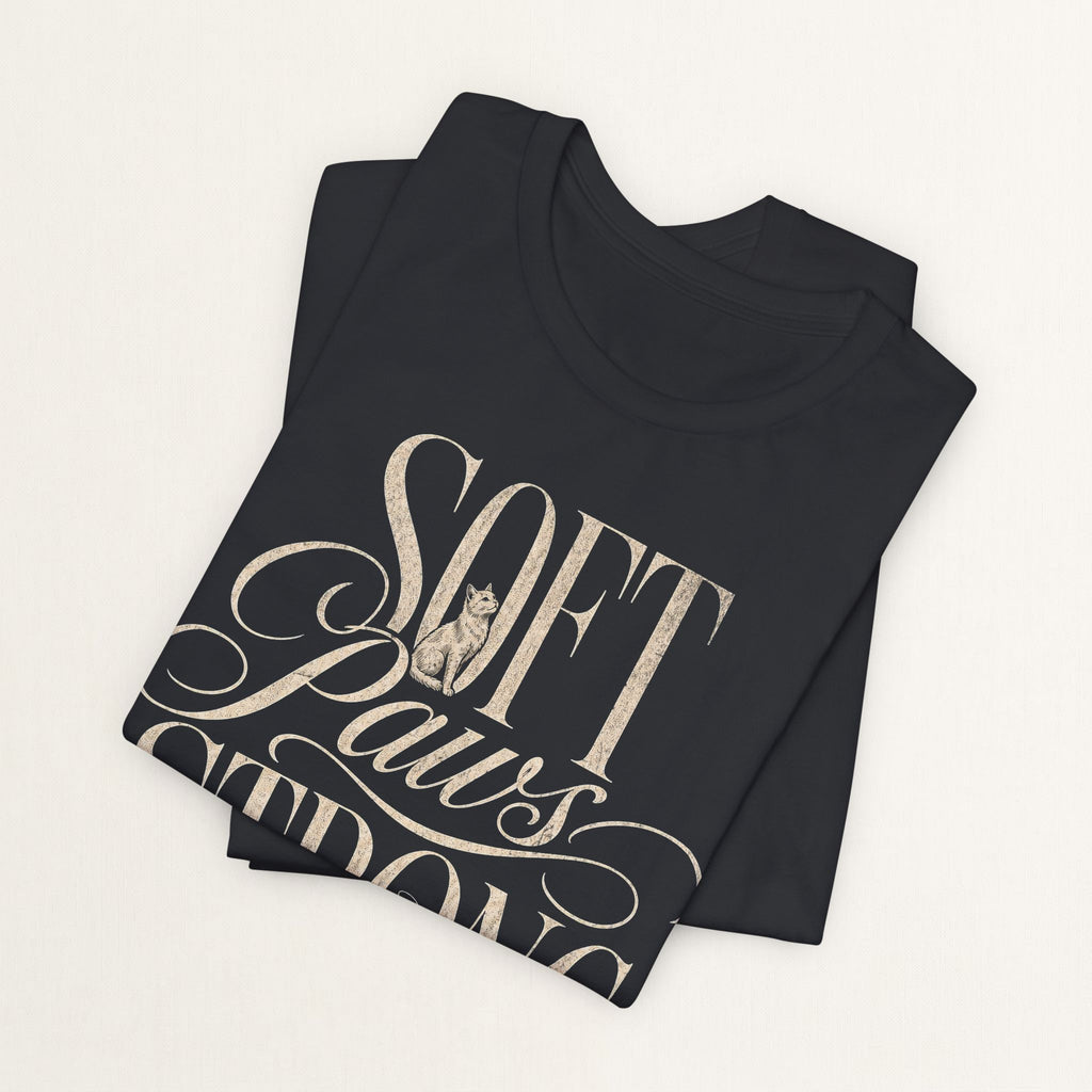 Folded vintage black Soft Paws, Strong Faith cat t-shirt