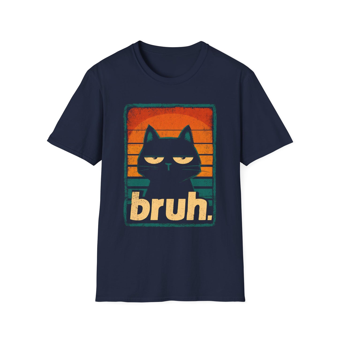 Black Cat Retro Sunset "Bruh" T-Shirt
