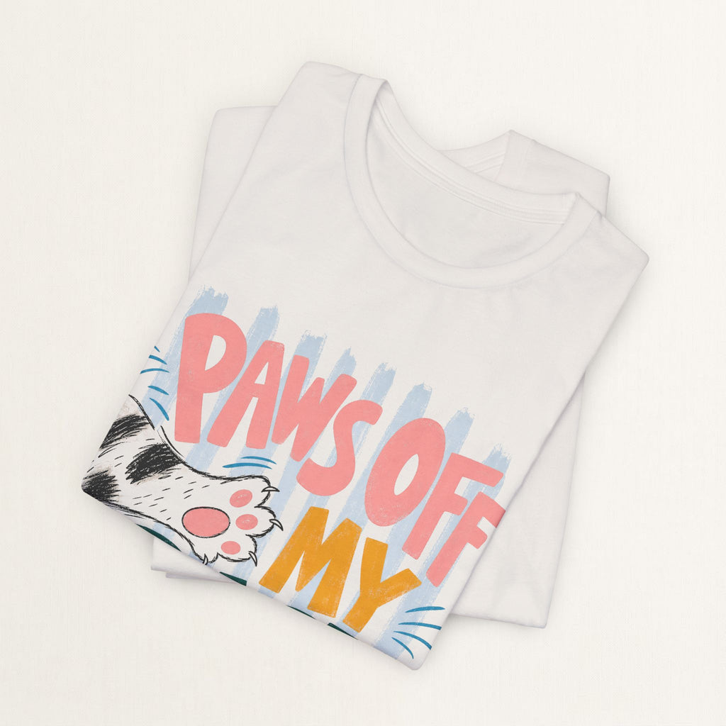 Folded vintage white Paws Off My Rack mahjong cat t-shirt