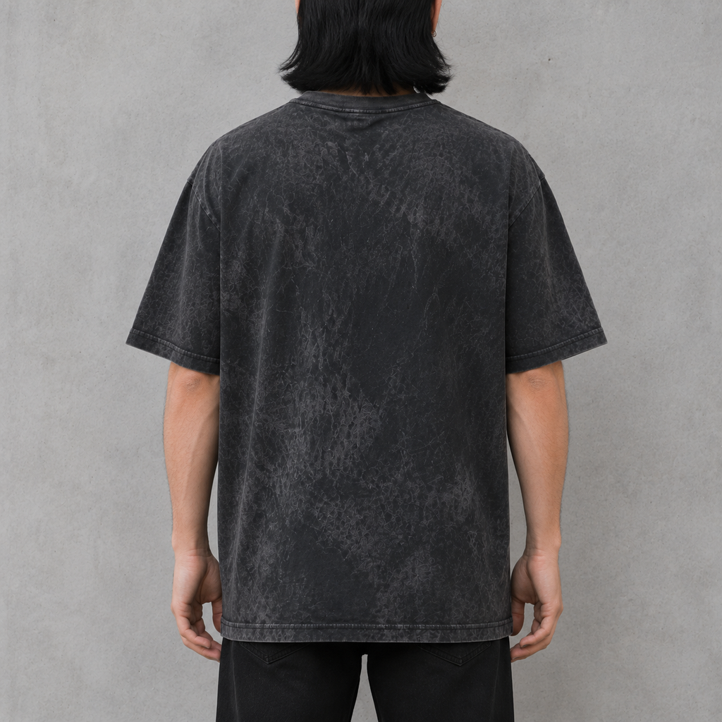 Back view of Horror Cat Vintage Tee in vintage charcoal black