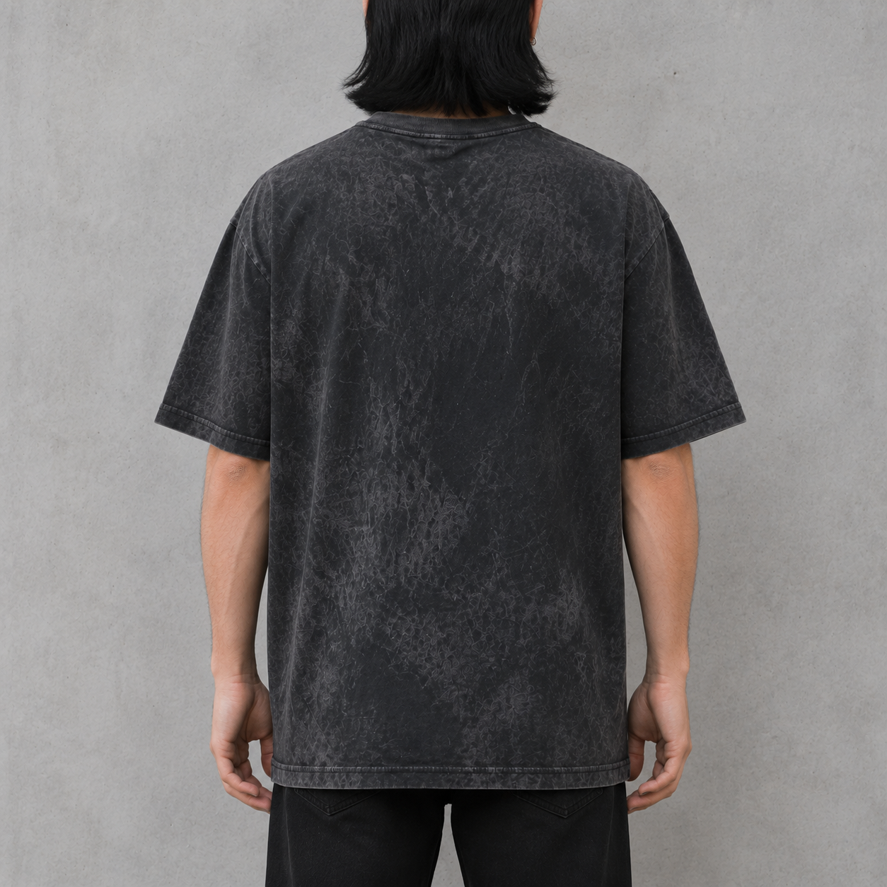 Back view of Horror Cat Vintage Tee in vintage charcoal black