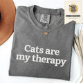 Pepper embroidered cat t-shirt with 'Cats Are My Therapy' chest design, shown flat